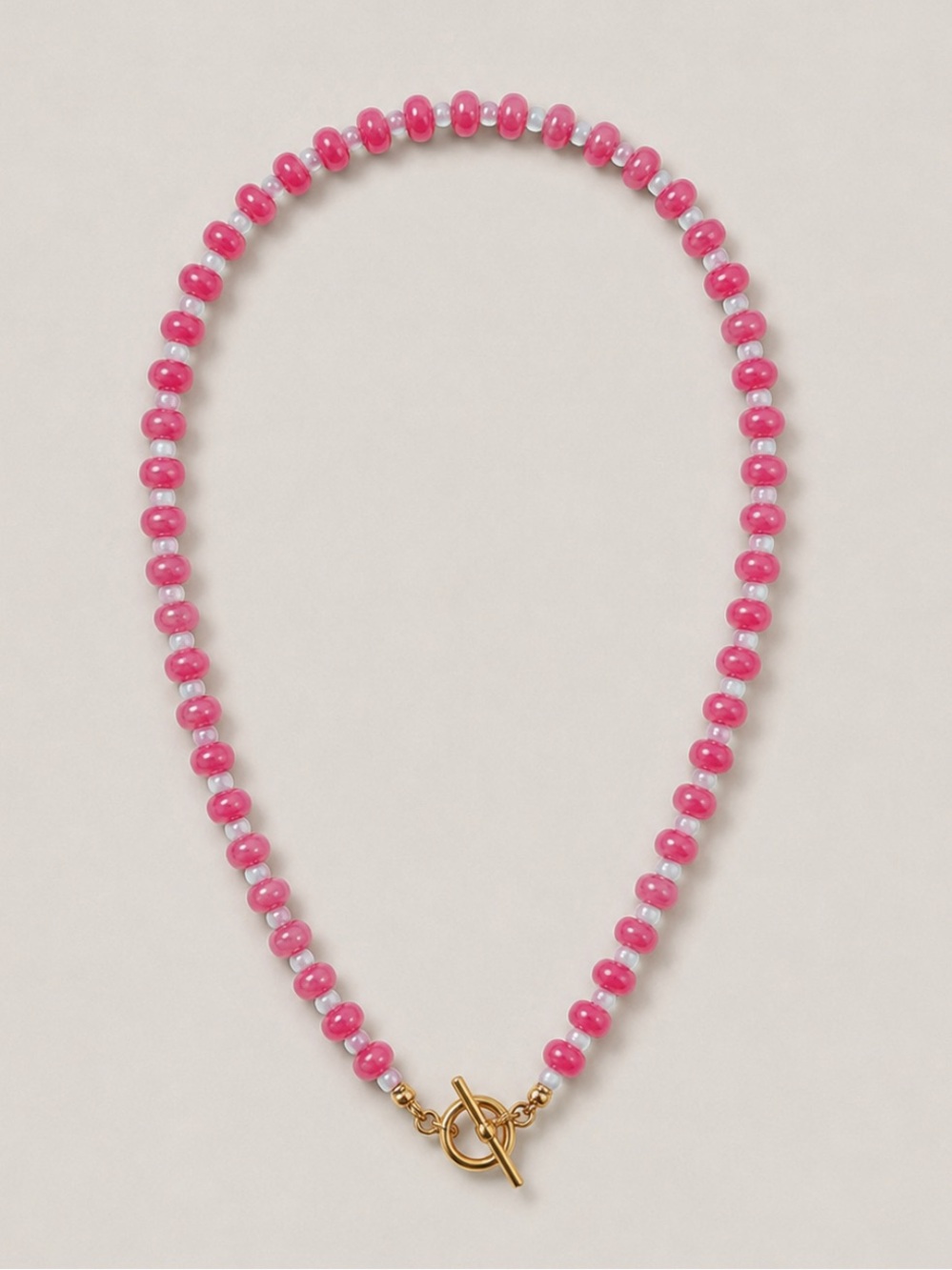 J. Crew Hot Pink Beaded Necklace with Gold Toggle